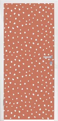 Produktbild von MuchoWow® Türtapete Selbstklebende Türfolie Tupfen - Orange - Weiß 95x235 cm Türposter Türaufkleber Klebefolie Türklebefolie - XXL-Poster - Türtapeten - Türplakaten