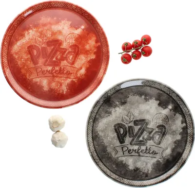 Produktbild von 2tlg Set Perfetto Pizzateller Ø31,5 cm Porzellan Rot Schwarz Platte