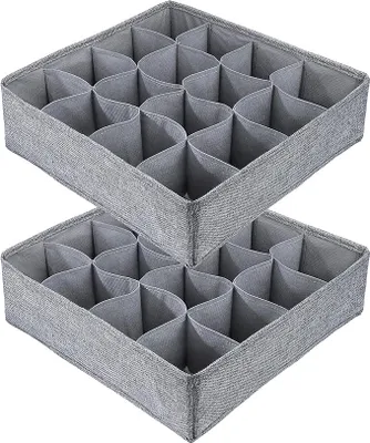 Produktbild von PolkaHome® Lade-Organizer für Unterwäsche, 2 Stück, 16 Fächer, faltbar, Trennwände für Socken, Aufbewahrungsboxen aus Stoff für