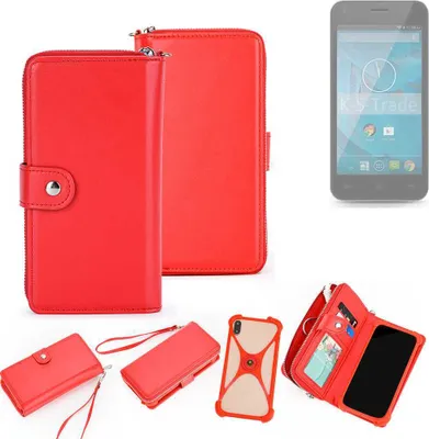 Produktbild von K-S-Trade 2in1 Schutzhülle Portemonnee Handyhülle mit Bumper kompatibel mit Qilive Q.4868 Hülle Case Etui Geldbörse Smartphone rot (1x)