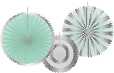 Produktbild von 3 Papierrosetten Mint und Silber