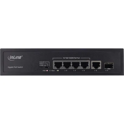 Produktbild von InLine PoE+ Gigabit Netzwerk Switch 5 Port (4x PoE+), 1xSFP, 1Gb/s, Desktop, Unmanaged, Gigabit Ethernet (10/100/1000), Power over Ethernet (PoE)