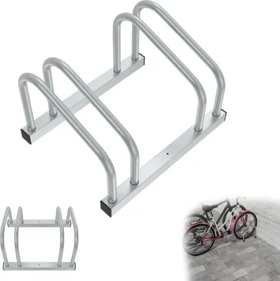 Produktbild von UISEBRT Fahrradständer für 2 Fahrräder – Metall-Mehrfachständer Aufstellständer für E-Bikes & Lastenräder, 37cm Abstand, für 30-65mm Reifenbreite, Silber