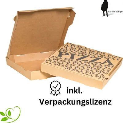 Produktbild von 100x Pizzakarton Pizzaschachtel Pizzabox 26x26x4cm, braun, inkl. Verpackungslizenz!!