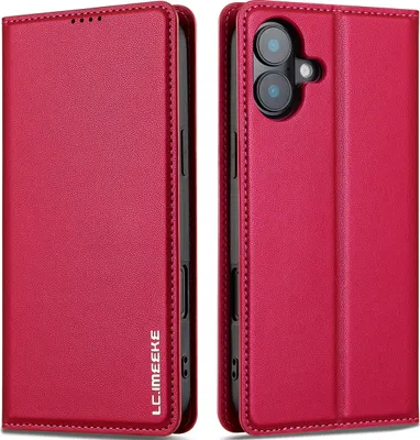 Produktbild von Handyhülle für iPhone 16 Plus, Magnetische Flip Leder Hülle mit Kartenfach und Standfunktion Rot