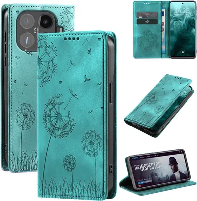 Produktbild von Handyhülle für Xiaomi 15T Pro RFID Schutz Klapphülle Case Cover Design Blume Pusteblume Schutzhülle Farbe: Türkis