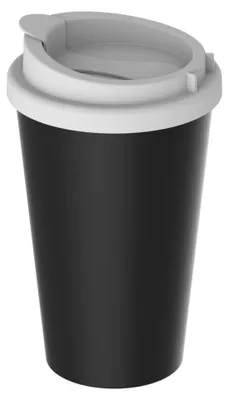 Image de Tasse à café PremiumPlus Coffee Mug 350 ml - Tasse à café en plastique à double paroi avec couvercle de fermeture,  Germany, pour les voyages - noir/blanc