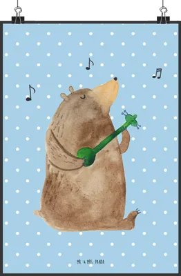 Produktbild von Mr. & Mrs. Panda Bild Bär Gitarre DIN A1 - Blau Pastell - Geschenk, Teddy, Wandbild, Poster, Plakat, wandkunst, drucke