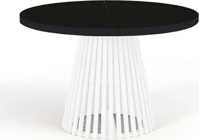 Zdjęcie produktu dla Okrągły rozkładany stół do jadalni, DOVER - styl industrialny/loft z nogami z listew, średnica: 90/190 cm, kolor: czarny/biały