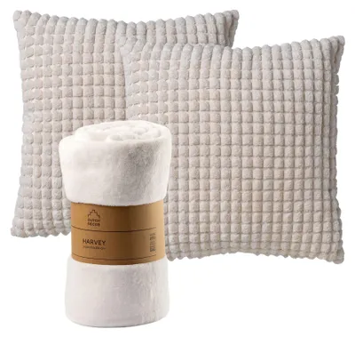 Produktbild von Dutch Decor SPARSET - 3-teilig - Rome & Harvey - 2 Dekokissen 45x45 cm - 1 Wohndecke 150x200 cm - Weiss