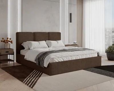 Image de Lit rembourré BESILIO 120x200 Mira Bouclé – Lit avec coffre de rangement et sommier à lattes en bois, lit moderne avec espace de rangement pour chambre à coucher, tissu bouclé – Marron