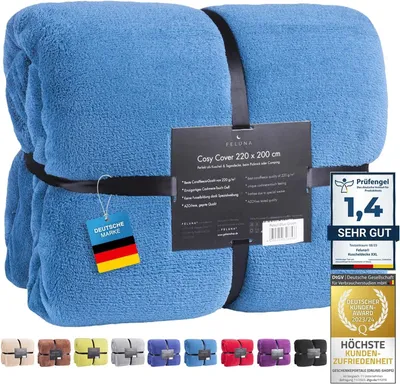 Produktbild von Feluna XXL Kuscheldecke 220x200 cm Türkis – Flauschige Wohndecke aus Korallenfleece mit Kaschmir-Touch – Perfekte Tagesdecke für Sofa & Bett