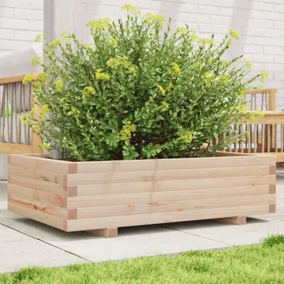 Produktbild von Pflanzkübel aus massivem Kiefernholz für Balkon und Garten, Pflanzkasten für den Außenbereich, Blumenkasten und Hochbeet, 90x60x26,5 cm
