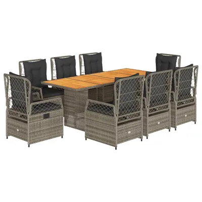 Produktbild von vidaXL 9-tlg. Garten-Essgruppe mit Kissen Grau Poly Rattan