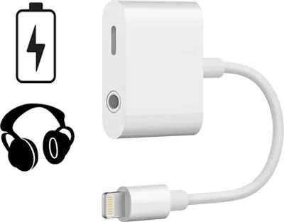 Produktbild von Lightning-auf-3,5-mm-Adapter für Sound und Aufladen, 12 W, 10 cm - Weiß