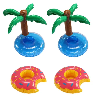Produktbild von 4er Set aufblasbare Pool Getränkehalter Donut Palme Dosenhalter