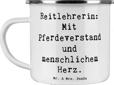 Produktbild von Mr. & Mrs. Panda becher emaille Spruch Reitlehrerin Herz - Weiß - Geschenk, Berufsleben, Berufsliebe, Geschenke mit, Teetasse, Reisebecher, Pott, Campingtasse, Tasse