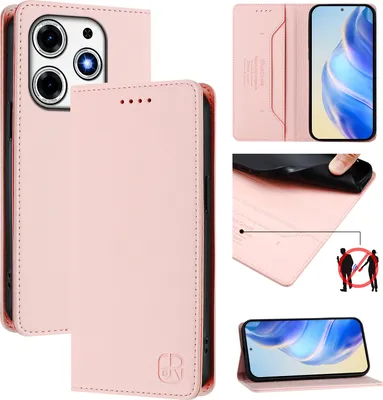 Produktbild von Lederhülle für Tecno Spark 10 Pro Magic Hülle Flip Brieftasche Kartenfächern Ständer Schutzhülle Pink