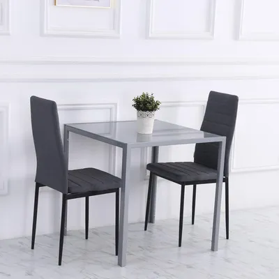 Produktbild von Esstisch quadratisch grau, Hartglasplatte, für 4 Personen, modern für Küche & Wohnzimmer