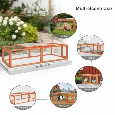 Produktbild von Kaninchenstall Außengehege - Großes Freilaufgehege - 183x90x46,5 cm - Edelstahl rostfrei - Für Kaninchen und Nager - Gelb