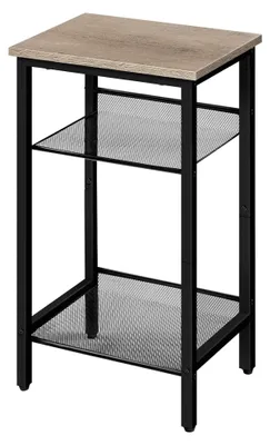 Produktbild von Beistelltisch mit 2 verstellbaren Gitterablagen 38 x 28 x 74 cm, Sofatisch, Kaffeetisch, Industrie-Design, Grau-Schwarz