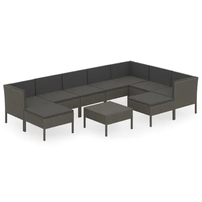 Produktbild von 10-tlg. Garten-Lounge-Set mit Auflagen Poly Rattan Grau