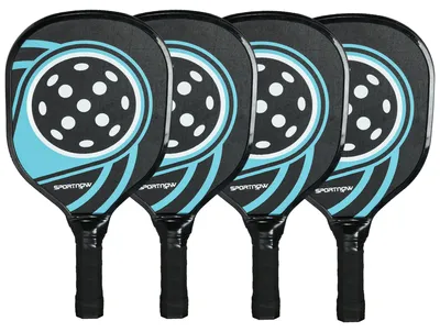Produktbild von Pickleball-Set mit 4 Schlägern, 4 Bällen, Tragetasche, leicht und robust, Blau+Schwarz
