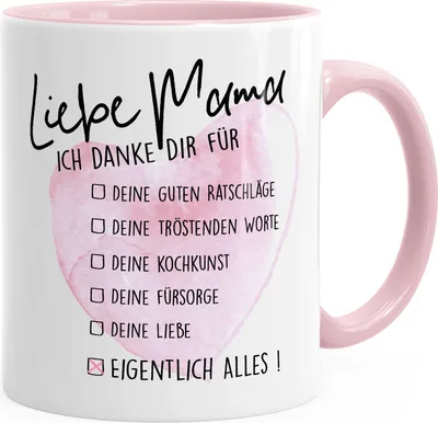 Produktbild von Geschenk-Tasse Muttertag Mama ich danke dir für alles Kaffeetasse Teetasse Keramiktasse MoonWorks® rosa unisize