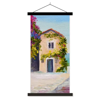 Produktbild von MuchoWow® Textilposter Malerei - Haus - Ölfarbe - Dorf 90x180 cm mit schwarzem Rahmen - Dekoration Wohnzimmer
