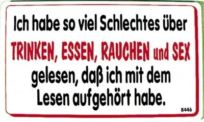 Produktbild von Spaßschild -Trinken, Essen.. Sex gelesen... - Gr. 25x15cm - 308446