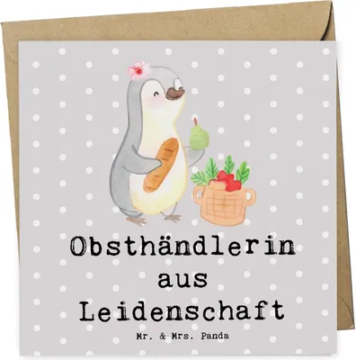 Produktbild von Mr. & Mrs. Panda Grußkarte Obsthändlerin Leidenschaft - Grau Pastell - Geschenk, anlasskarte, Lustig, faltkarte, Obstverkäuferin, Spruch, doppelkarte, Glückwunschkarte