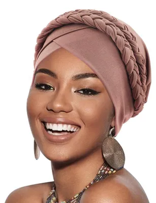 Immagine prodotto di Turban da donna con treccia, copricapo, cuffia per chemioterapia, berretto, sciarpa per capelli, cuffia da notte, in poliestere, colore rosa, confezione singola
