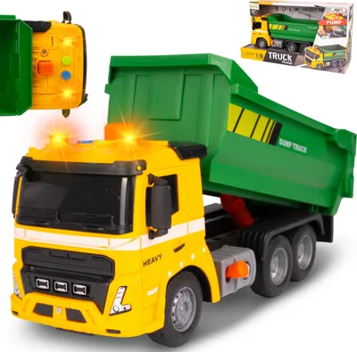 Image de Malplay camion benne voiture pelleteuse 1:16 son lumière pour enfants à partir de 3 ans cadeau jaune-gris