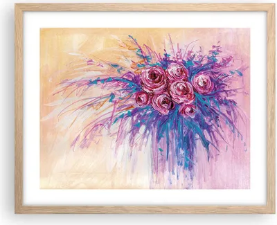 Produktbild von Gerahmtes Poster - Rahmen in heller Eiche - Blumenstrauß Blumen Rosen - 50x40 cm - Wand Bild - Wanddeko - Wandbilder - Kunstposter - Wandposter - Bilderrahmen - Bilder - Kunstdruck - P2NAA50x40-4465