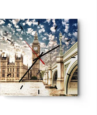 Produktbild von Wanduhr - Quadrat - Glasuhr - London architektur big ben - 30x30cm - Schleichendes Uhrwerk - Lautlos - zum Aufhängen bereit - Dekoration Modern - Wanddekoration aus Glas - C3AC30x30-2415