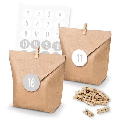 Produktbild von itenga SET Adventskalender 24x Tüten + Klammern + Zahlensticker (Z35)