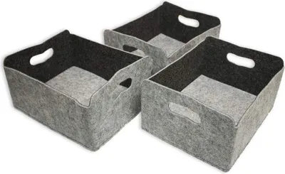 Image de Lot de 3 boîtes de rangement pliables en feutre, gris chiné/gris foncé