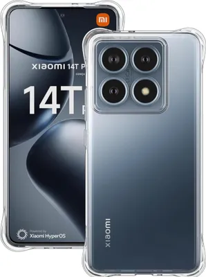 A clear protective case for a Xiaomi 14T Pro smartphone is shown, with the phone inside the case.