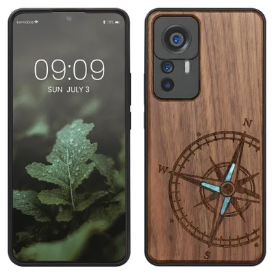 Produktbild von kwmobile Handyhülle für Xiaomi 12T / 12T Pro Hülle Holz - Case mit TPU Bumper - Stoßfestes Hardcase - Schutzhülle Cover in Dunkelbraun