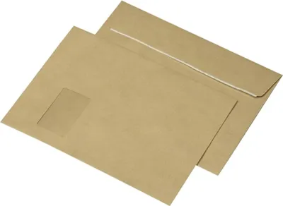 Produktbild von Faltentaschen - C4, Fenster, 20 mm-Falte, Spitzboden, haftklebend, braun, 110 g/qm, 250 Stück, 1 St.