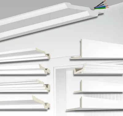 Produktbild von HEXIM Kabelabdeckung 2000x100x20mm, 1STK Kabelkanal weiß PolyurethanHartschaum, Stuckleisten Decke Kabelführung Wand Kabelschutz (AB178, 2 Meter)