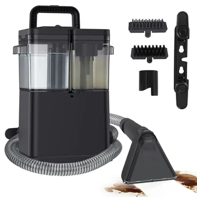 Image de Nettoyant pour les taches - Aspirateur à eau et à sec - Puissance d'aspiration de 12 kPa - Fonction pulvérisation et aspiration - Modèle compact - Convient pour les tapis, les canapés et les sièges de voiture - Noir