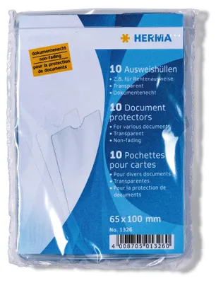 Zdjęcie produktu dla Etui na dokumenty, polipropylen, 65x100 mm, przezroczyste, HERMA