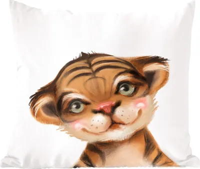 Produktbild von MuchoWow® Zierkissen Sofakissen Wohnzimmer Dekokissen 50x50 cm Tiger - Kinder - Weiß - Komfort - Sofakissen