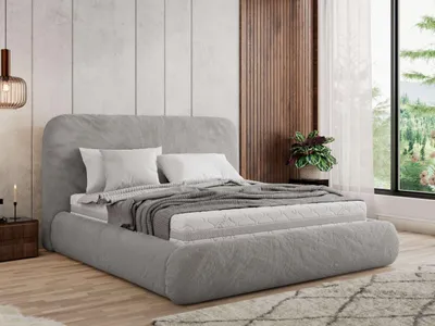 Produktbild von MKS MEBLE Polsterbett BENEA CLASSIC 160 x 200 cm mit Bettkasten & Gasdruck-Lift-Stauraum & Federleisten Multipocket Matratze - ELORI LUX - Hellgrau Plüsch