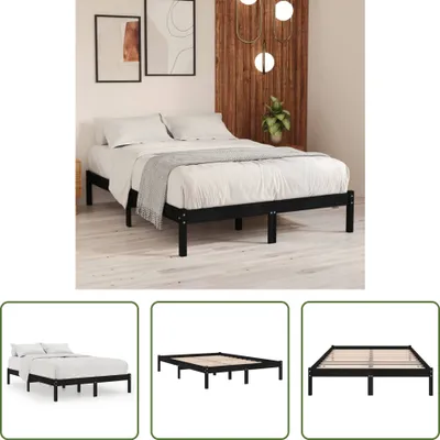 Produktbild von The Living Store Massivholzbett Schwarz 150x200 cm