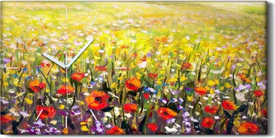Produktbild von Wandbild Leinwand Bilder Wanduhr 60x30 Natur Landschaft Gemälde Blumen wiese - weiße Hände