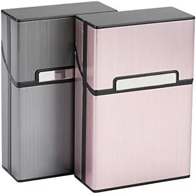 Produktbild von 2 x Zigarettenetuis Aluminium Zigarettenbox mit Magnetverschluss Metallzigarettenbox für Zigarettenschachteln Metall Zigarettenbox edler Zigarettenkasten (Grau+Rosagold)