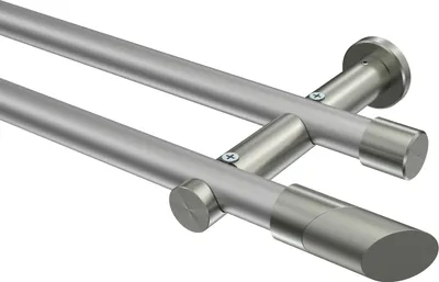 Produktbild von Interdeco Gardinenstange / Vorhangstange Silbergrau / Edelstahl-Optik, Typ Platon Verano (Schräge) ohne Ringe, 20 mm Ø 2-läufig, 120 cm