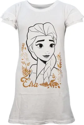 Produktbild von Disney Die Eiskönigin Elsa kurzarm Schlafshirt Nachthemd Schlafkleid – Weiß / 104